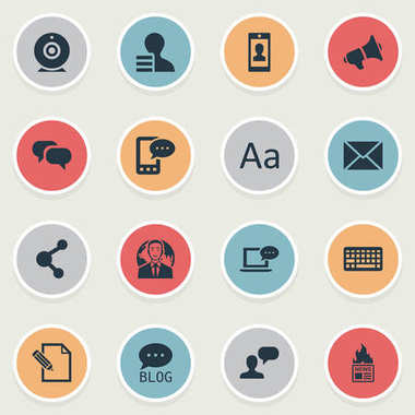 Vektör çizim basit bloglama simgeler kümesi. Öğeleri dedikodu, profil, tuş takımı ve diğer eş anlamlı kalem, Blog ve klavye.