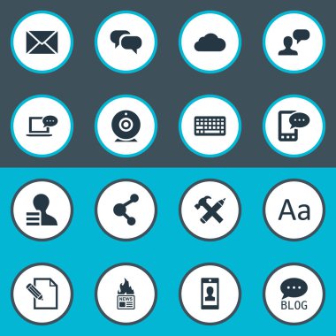 Vektör çizim basit kullanıcı simgeler kümesi. Öğeleri Laptop, yayın, kazanç ve diğer eş anlamlı profil Laptop ve klavye.