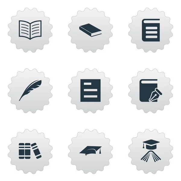 Vector illustratie Set van eenvoudige onderwijs iconen. Elementen Notebook, encyclopedie, schetsboek en andere synoniemen literatuur, opmerking en doezelen. — Stockvector
