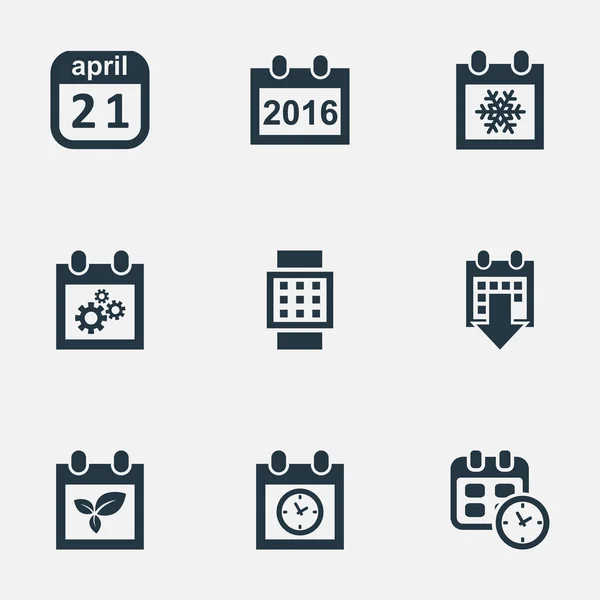 Ilustración vectorial Conjunto de iconos de tiempo simple. Elementos Planta, Planificador, Fecha Y Otros Sinónimos Hora, Fecha Y Calendario . — Archivo Imágenes Vectoriales