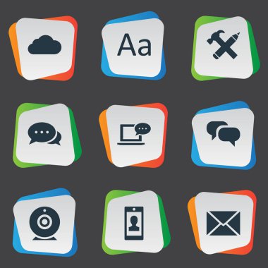 Vektör çizim basit bloglama simgeler kümesi. Öğeleri Laptop, tamir, profil ve diğer eş yayını, çekiç ve tezkere.