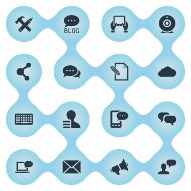 Vektör çizim basit gazete simgeler kümesi. Öğeleri adam göz önüne alındığında, tuş takımı, E-mektup ve diğer eş anlamlı adamım, düşünüyor ve yayınlayın.