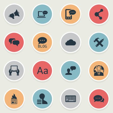 Vektör çizim basit gazete simgeler kümesi. Öğeleri uluslararası işadamı, gazete, not defteri ve diğer eş anlamlı E-mektup, dedikodu ve Blog.