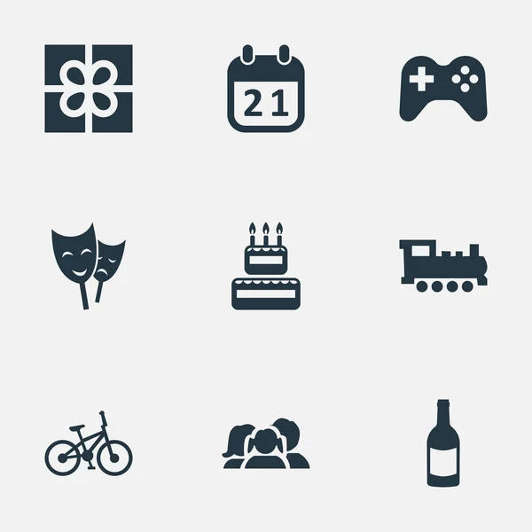 Vector Illustration Set Of Simple Celebration Icons. Elements Confectionery, Bicycle, Box And Other Synonyms Locomotive, Play And Theater. — Stock Vector