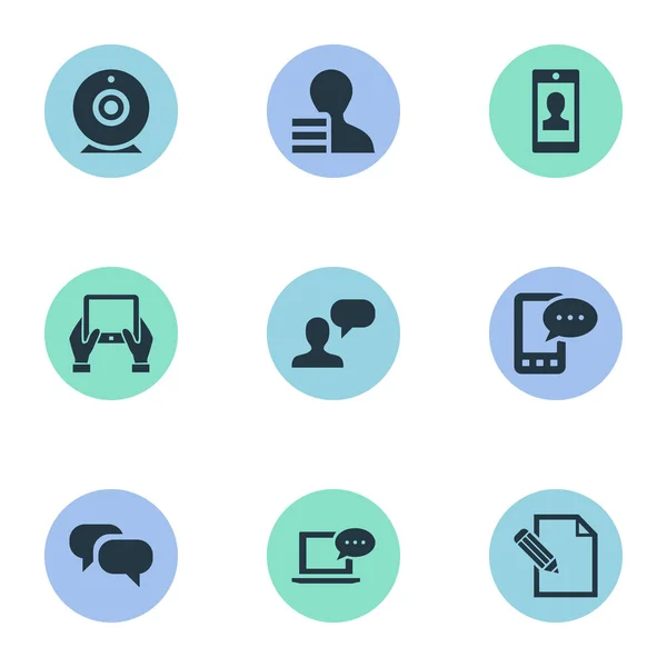 Vector illustratie Set van eenvoudige gebruiker iconen. Elementen krijgen, Man overweegt, E-brief en andere synoniemen Gossip, gesprek en Camera. — Stockvector