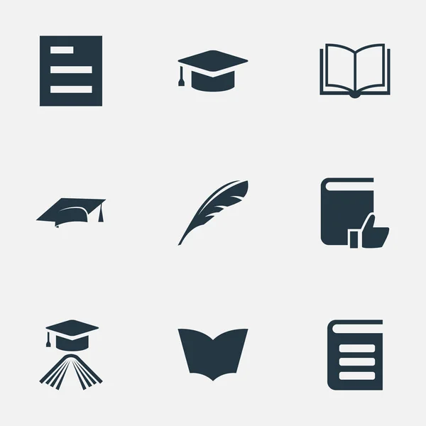 Ilustración vectorial Conjunto de iconos de conocimiento simple. Elementos Lista de tareas, Cuaderno en blanco, Tapa académica y otros sinónimos Tapa, Académico y Nota . — Vector de stock