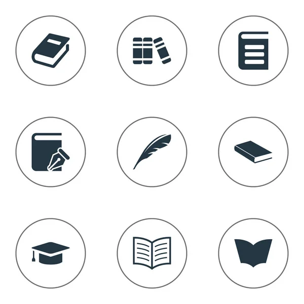 Vector illustratie Set van eenvoudige lezing iconen. Elementen boek pagina, academische Cap, laptop en andere synoniemen lezing, pagina en hoed. — Stockvector