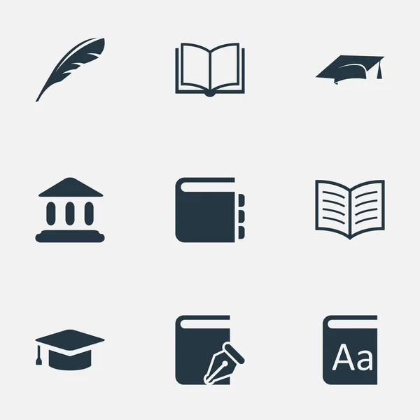 Vector illustratie Set van eenvoudige boeken iconen. Elementen Sketchbook, academische Cap, academische GLB en andere synoniemen alfabet, Academie en School. — Stockvector