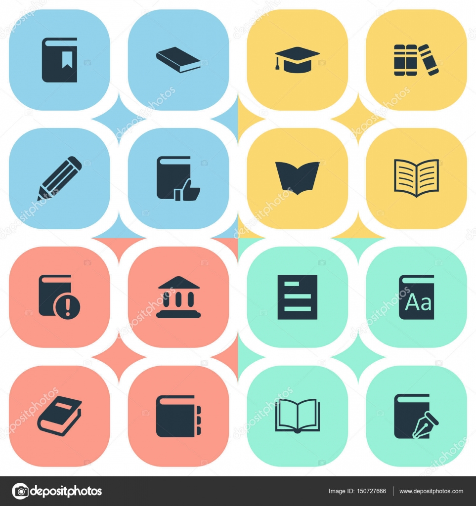 Vector Illustration Set Of Simple Books Icons. Elements Book Page
