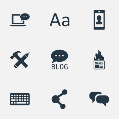 Vektör çizim basit kullanıcı simgeler kümesi. Öğeleri gazete, çengel, dedikodu ve diğer eş anlamlı sitesi, dedikodu ve geliyor.