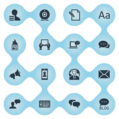 Vektör çizim basit kullanıcı simgeler kümesi. Öğeleri yayın, kazanç, hoparlör ve diğer eş Tablet, rağmen ve tartışma.