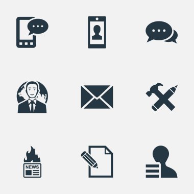 Vektör çizim basit kullanıcı simgeler kümesi. Öğeleri tamir, bağımsız değişken, kazanç ve diğer eş anlamlı mektup Smartphone ve profil.