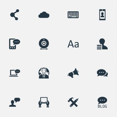 Vektör çizim basit kullanıcı simgeler kümesi. Öğeleri Site, paylaşım, çengel ve diğer eş anlamlı bağımsız değişkeni, adam ve çekiç.