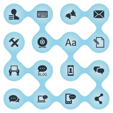 Vektör çizim basit kullanıcı simgeler kümesi. Öğeleri yazı, belge, tuş takımı ve diğer eş anlamlı payı, kazanç ve hoparlör.