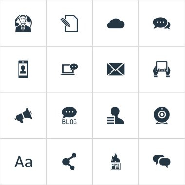 Vektör çizim basit kullanıcı simgeler kümesi. Öğeleri uluslararası işadamı, profil, gazete ve diğer eş anlamlı megafon, yayın ve konuşma.