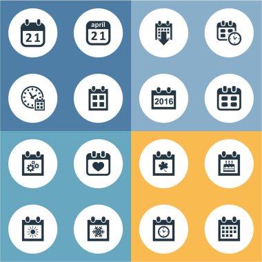 Vektör çizim basit zaman simgeler kümesi. Öğeleri Tarih bloğu, olay, tarihi ve diğer eş anlamlı kar tanesi, doğum günü ve sonbahar.