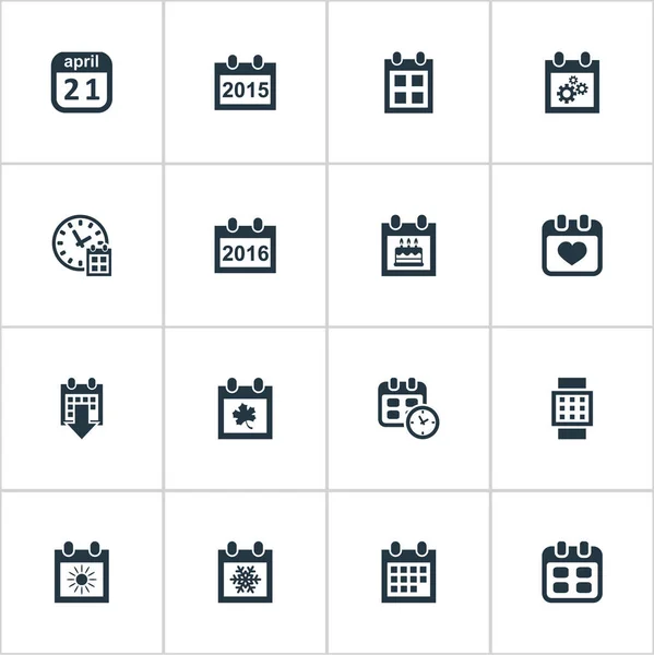 Vector Illustration Set of Simple Plan Icons. Elementos Fecha, Almanaque, Plazo y Otros Sinónimos Verano, Cumpleaños y Engranaje . — Archivo Imágenes Vectoriales