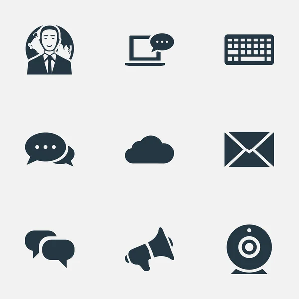 Vektor Illustration Set von einfachen Zeitungssymbolen. Elemente Laptop, Post, Tastatur und andere Synonyme Verhandlung, Kamera und Gespräch. — Stockvektor