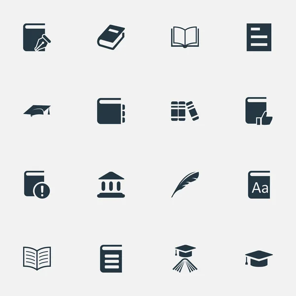 Vector Illustration Set of Simple Reading Icons (en inglés). Página del libro de los elementos, tapa académica, alfabeto y otros sinónimos Literatura, escritura y académica . — Vector de stock