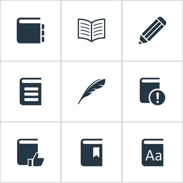 Vektorové ilustrace sada ikon jednoduché knihy. Prvky kniha, obálka, deník, abecedu a další synonyma Plume, encyklopedie a Notebook. — Stockový vektor