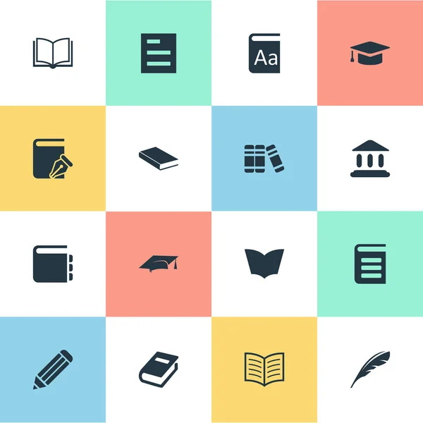 Vector Illustration Set of Simple Education Icons (en inglés). Biblioteca de elementos, Plume, Diario y otros sinónimos Página, Escritura y Literatura . — Archivo Imágenes Vectoriales