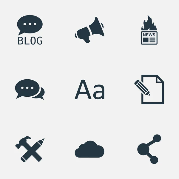 Vector illustratie Set van eenvoudige krant iconen. Elementen Document, Gazette, Argument en andere synoniemen-Forum, megafoon en bewolkt. — Stockvector