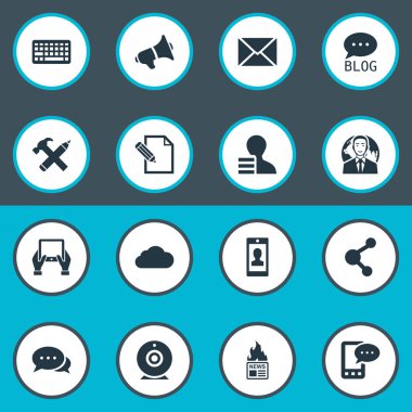 Vektör çizim basit bloglama simgeler kümesi. Öğeleri Post, tamir, kazanç ve diğer eş anlamlı Web dünya ve dizüstü.