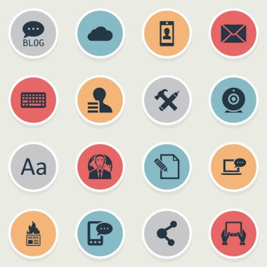 Vektör çizim basit gazete simgeler kümesi. Öğeleri sitesi, gazete, not defteri ve diğer eş anlamlı Globe, kamera ve Forum.