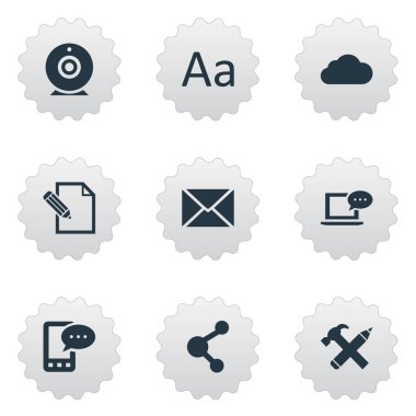 Vektör çizim basit bloglama simgeler kümesi. Öğeleri Laptop, E-mektup, belge ve diğer eş anlamlı geliyor, mektup ve E-mektup.