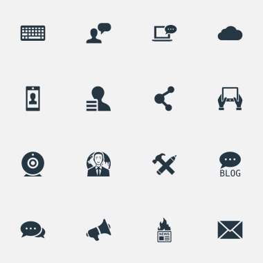 Vektör çizim basit kullanıcı simgeler kümesi. Öğeleri Site, yazı, yayın ve diğer eş anlamlı dergi, el ve dizüstü.