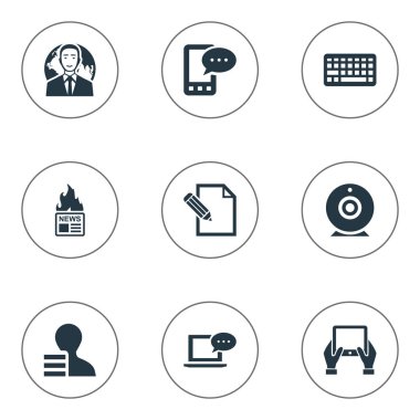 Vektör çizim basit bloglama simgeler kümesi. Öğeleri kazanç, dizüstü bilgisayar, belge ve diğer eş yayını, kazanç ve Küre.