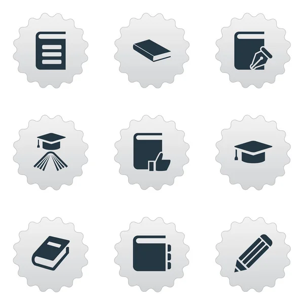 Vector illustratie Set van eenvoudige boeken iconen. Elementen Notebook, academische Cap, laptop en andere synoniemen begunstigd, aanbevolen en Notebook. — Stockvector