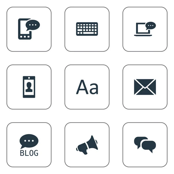 Vektor Illustration Set von einfachen Zeitungssymbolen. Elemente Website, Beitrag, Profil und andere Synonyme Telefon, Gespräch und Klatsch. — Stockvektor