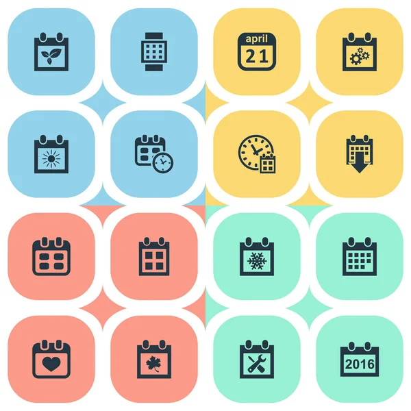 Vector Illustration Set Of Simple Calendar Icons. Elements Renovation Tools, Intelligent Hour, Heart And Other Synonyms Calendar, Wheel And Clock. — Stock Vector