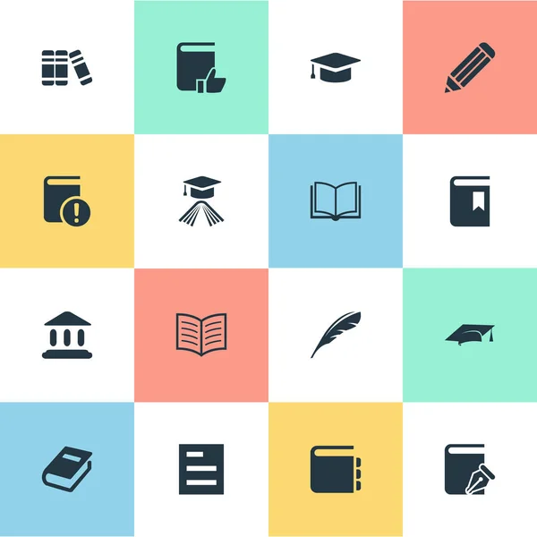 Vector Illustration Set of Simple Education Icons (en inglés). Elementos Lectura Importante, Lápiz, Portada del Libro y Otros Sinónimos Literatura, Construcción y Cuaderno . — Archivo Imágenes Vectoriales