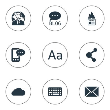 Vektör çizim basit gazete simgeler kümesi. Öğeleri çengel, Post, tuş takımı ve diğer eş anlamlı Blog mesaj ve paylaşmak.