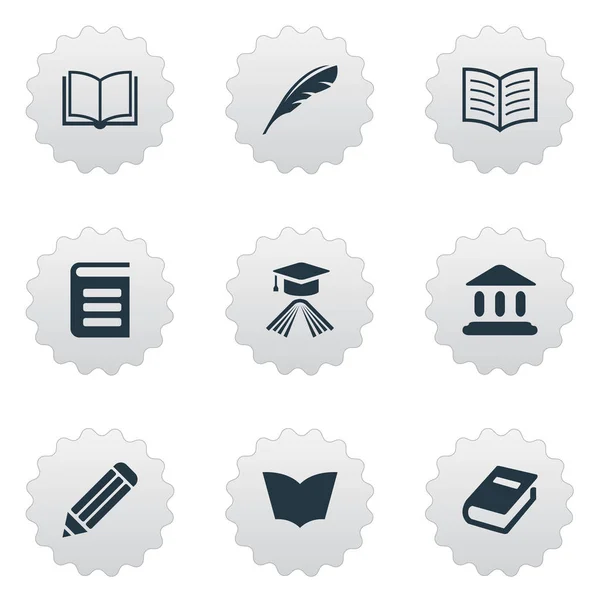 Vector illustratie Set van eenvoudige boeken iconen. Elementen boek pagina, lezen, lege Notebook en andere synoniemen woordenboek, hoed en pagina. — Stockvector