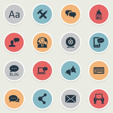 Vektör çizim basit kullanıcı simgeler kümesi. Öğeleri tuş takımı, Site, bağımsız değişken ve diğer eş anlamlı bağımsız değişkeni, konuşma ve geliyor.