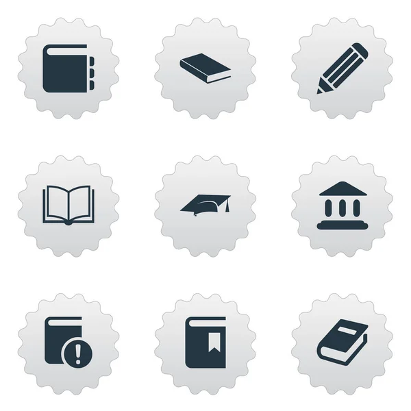 Vector illustratie Set van eenvoudige lezing iconen. Elementen-laptop, laptop, Journal en andere synoniemen lezen, hoed en schrijven. — Stockvector