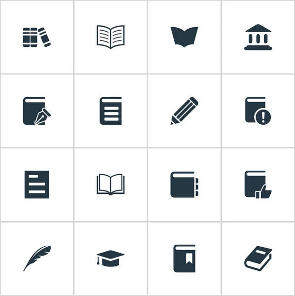 Векторный набор простых образовательных иконок. Обложка для книги, книга-эскиз, тетрадь и другие синонимы . — стоковый вектор