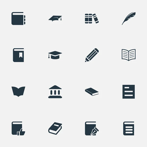 Ilustración vectorial Conjunto de iconos de conocimiento simple. Página del Libro de Elementos, Tapa Académica, Cuaderno de bocetos y Otros Sinónimos Escribir, Biblioteca y Graduación . — Vector de stock