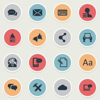 Vektör çizim basit kullanıcı simgeler kümesi. Öğeleri belge, E-mektup, dizüstü bilgisayar ve diğer eş anlamlı kar kazanç ve hoparlör.