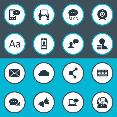 Vektör çizim basit kullanıcı simgeler kümesi. Öğeleri bulutlu, dizüstü bilgisayar, hoparlör ve diğer eş anlamlı klavye, ağ ve dizüstü.