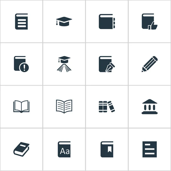 Векторный набор простых образовательных иконок. Elements Library, Alphabet, Blank Notebook and Other Synonyms Writing, Literature And Journal . — стоковый вектор