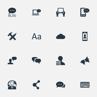 Vektör çizim basit kullanıcı simgeler kümesi. Öğeleri E-mektup, Site, dedikodu ve diğer eş anlamlı Blog, profil ve mesaj.