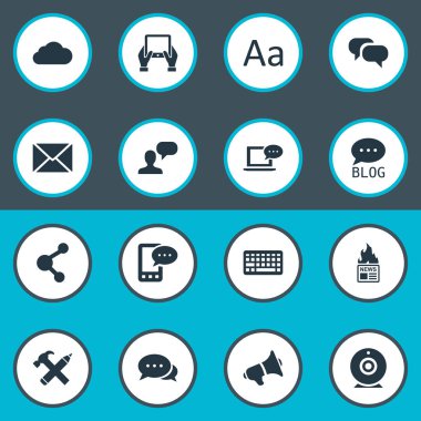 Vektör çizim basit bloglama simgeler kümesi. Öğeleri E-mektup, dedikodu, tuş takımı ve diğer eş göz önüne alındığında, haber ve onarım.