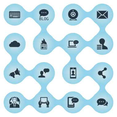 Vektör çizim basit bloglama simgeler kümesi. Öğeleri bağımsız değişkeni, bulutlu, gazete ve diğer eş anlamlı mesaj ağ ve ilişkisi.