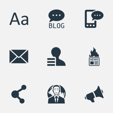 Vektör çizim basit gazete simgeler kümesi. Öğeleri çengel, dergi, E-mektup ve diğer eş anlamlı payı, kazanç ve Forum.