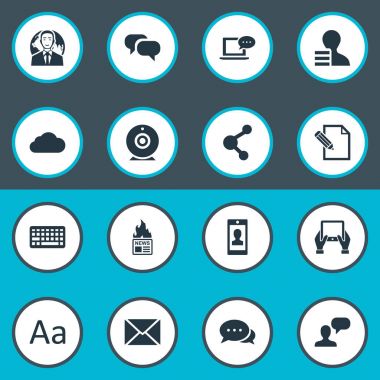 Vektör çizim basit kullanıcı simgeler kümesi. Öğeleri belge, yazı, dedikodu ve diğer eş anlamlı Tablet, bulutlu ve sıcak.