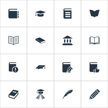 Vektör çizim basit bilgi simgeler kümesi. Sayfa öğeleri defter, defter, kitap ve diğer eş tavsiye, Sketchbook ve yazma.